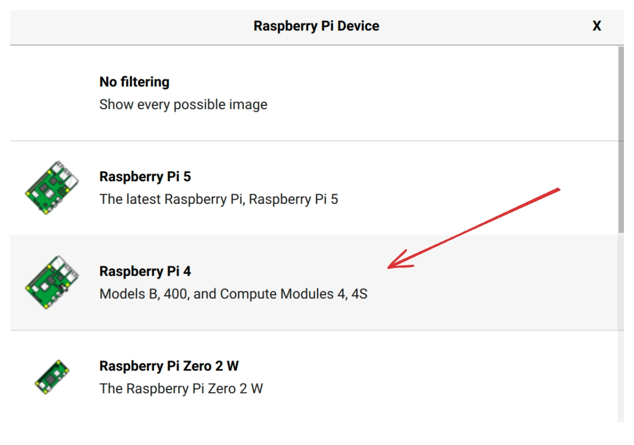 Choose Raspberry Pi Device Type