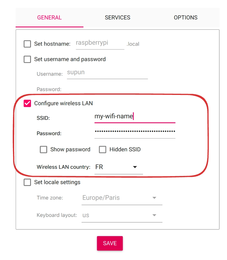 Set up wifi details in the Raspberry Pi Imager