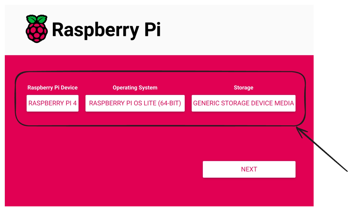 Raspberry Pi Imager - all 3 selected