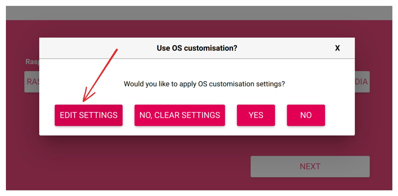 Edit Settings in the Raspberry Pi Imager